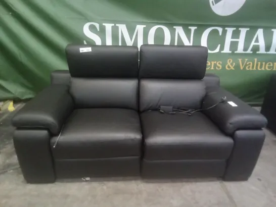 QUALITY ITALIAN DESIGNER RICCARDO 2 SEATER 2 ELECTRIC MECHANISMS RECLINER SOFA - BLACK LEATHER 