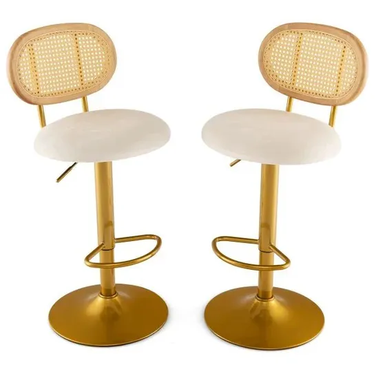 BOXED SET OF 2 BAR STOOLS WITH 360°SWIVEL AND HEIGHT ADJUSTABLE AND RATTAN BACKREST