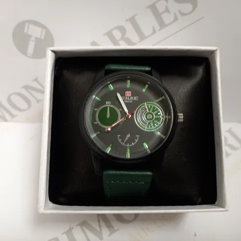 SENJUE TRIPE DIAL WATCH WITH LEATHER EFFECT STRAP - BLACK/GREEN