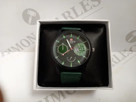 SENJUE TRIPE DIAL WATCH WITH LEATHER EFFECT STRAP - BLACK/GREEN