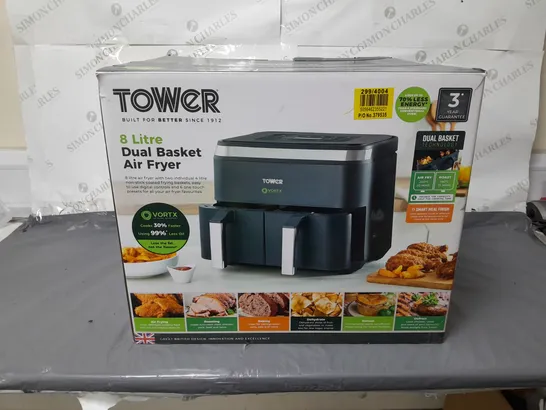 BOXED TOWER VORTX DUAL BASKET AIR FRYER 8 LITRE BLACK