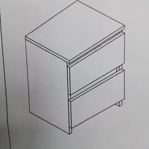 A BOXED TWO DRAWER BEDSIDE TABLE IN WHITE