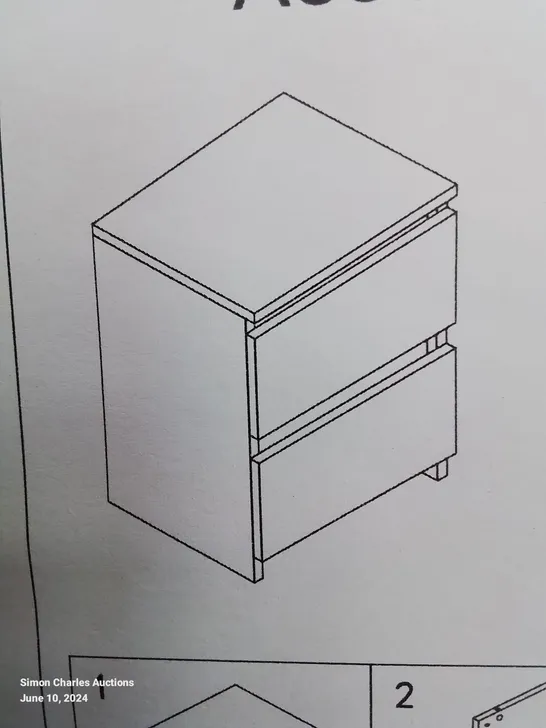 A BOXED TWO DRAWER BEDSIDE TABLE IN WHITE