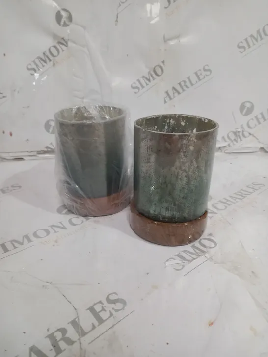 MY HOME STORIES SET OF 2 GREEN OMBRE TEALIGHT CANDLE HOLDER