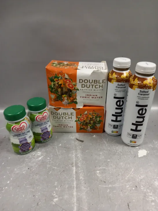 APPROXIMATELY 10 ASSORTED FOOD/DRINK PRODUCTS TO INCLUDE HUEL FOOD SUPPLEMENT DRINKS, INDIAN TONIC WATER, COW & GATE FOLLOW ON MILK ETC - COLLECTION ONLY 