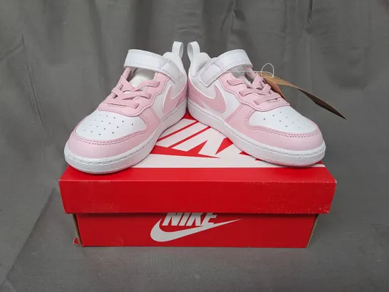 BOXED PAIR OF NIKE COURT BOROUGH LOW RECRAFT KIDS SHOES IN WHITE/PINK UK SIZE 9.5