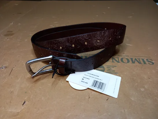 PRETTY GREEN PAISLEY EMBOSSED LEATHER BELT - BROWN - MEDIUM