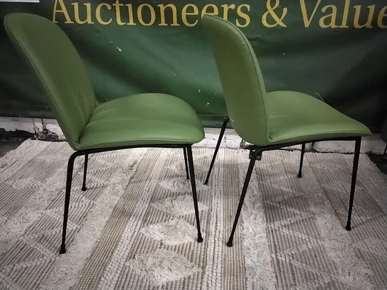 PAIR OF ITALIAN MADE CATTELAN GREEN LEATHER DINING CHAIRS 