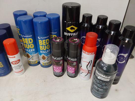 ASSORTED AEROSOLS INCLUDING, NEON PAINT, BED BUG & FLEA KILLER, HAIR ROOT COLOURS, SMOKE ALARM TESTERS 