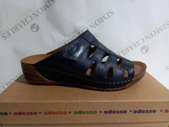 BOXED PAIR OF ADESSO FRANCES MULES IN NAVY UK SIZE 6