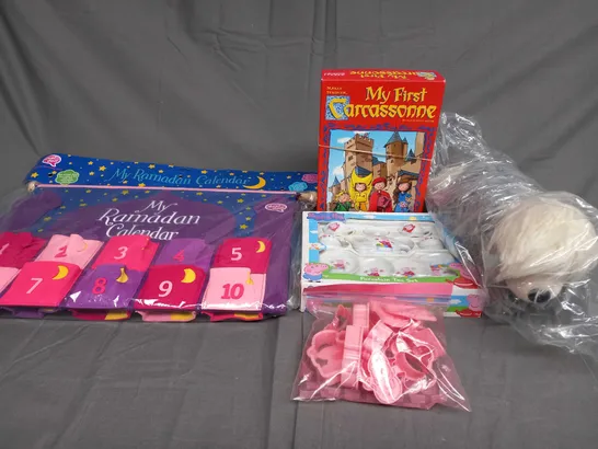 LARGE BOX OF ASSORTED TOYS AND GAMES TO INCLUDE RAMADAN CALENDAR, TEDDIES AND PEPPA PIG