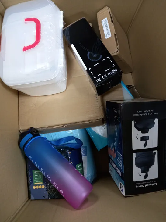 BOX OF APPROXIMATELY 10 ASSORTED ITEMS TO INCLUDE WATER BOTTLE, JELLYFISH LAMP, SOAP DISH ETC