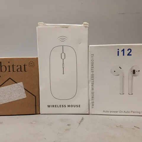 BOX OF APPROXIMATELY 15 ASSORTED ELECTRICAL ITEMS TO INCLUDE HABITAT ALARM CLOCK, WIRELESS EARPHONES, WIRELESS MOUSE, ETC