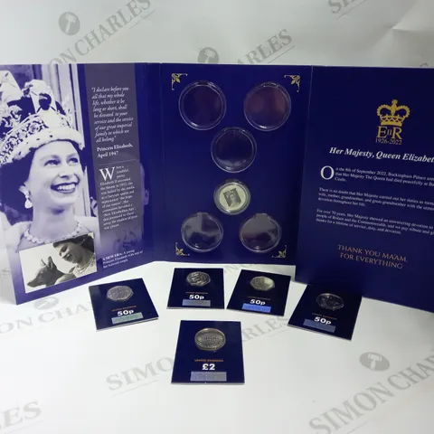 BOX OF APPROX 5 COLLECTABLE COINS INCLUDING QUEEN ELIZABETH COLLECTORS BOOK, EDWARD JENNER AND 100 YEARS OF THE BBC