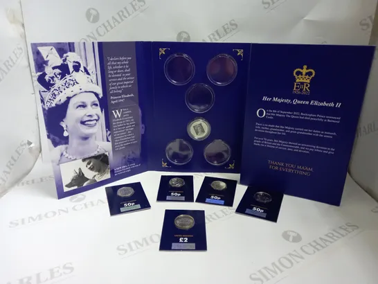 BOX OF APPROX 5 COLLECTABLE COINS INCLUDING QUEEN ELIZABETH COLLECTORS BOOK, EDWARD JENNER AND 100 YEARS OF THE BBC