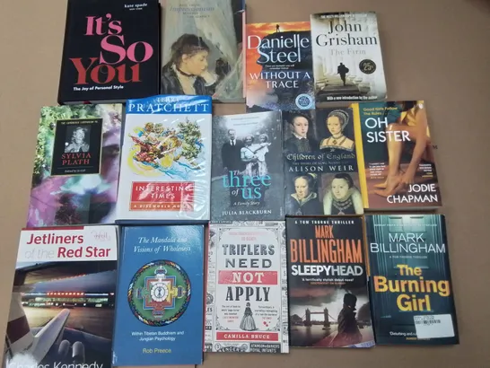 LARGE QUANTITY OF ASSORTED BOOKS TO INCLUDE PHIL STUTZ LESSONS FOR LIVING, PARKINSONS DISEASE AND MOVEMENT AND JOHN GRISHAM THE FIRM