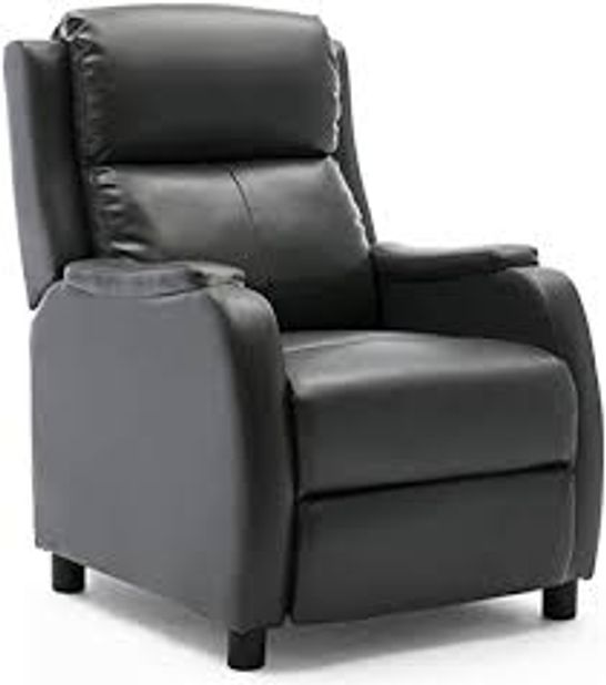 BOXED DESIGNER GREY LEATHER PUSHBACK RECLINING EASY CHAIR