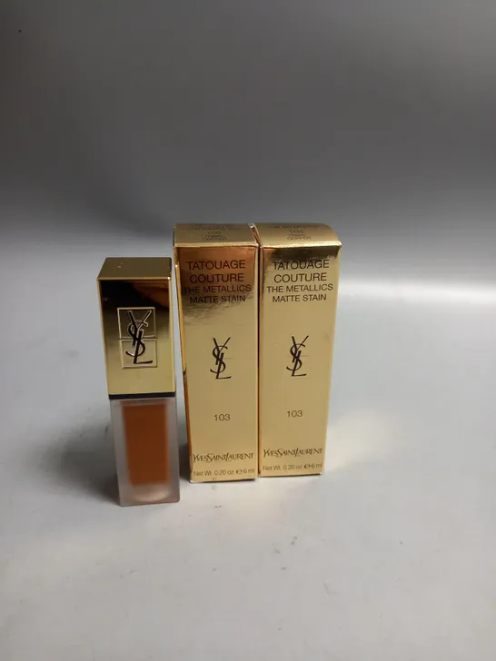 BOXED LOT OF 2 YVES SAINT LAURENT MATTE LIP STAIN TRIBAL COPPER 6ML