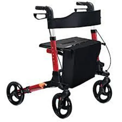 BOXED COSTWAY LIGHTWEIGHT ALUMINIUM FOLDING WALKING MOBILITY AID WITH 4 WHEELS - RED