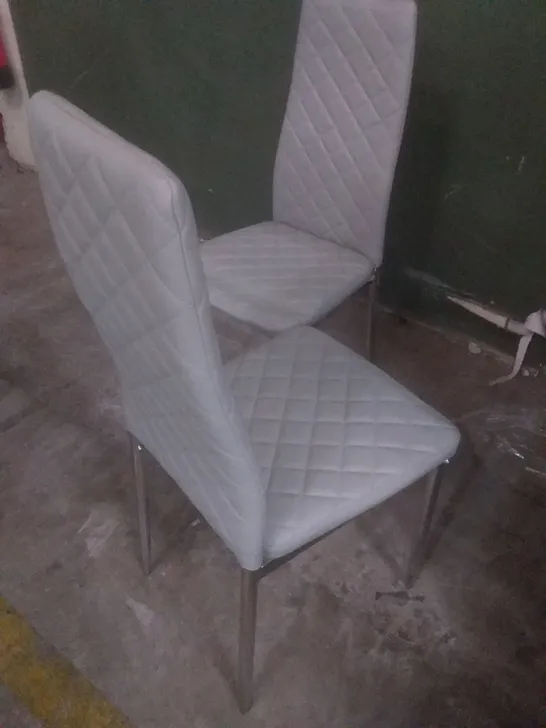 X2 PERTH LIGHT GREY LEATHER DINING CHAIR CHROME LEG