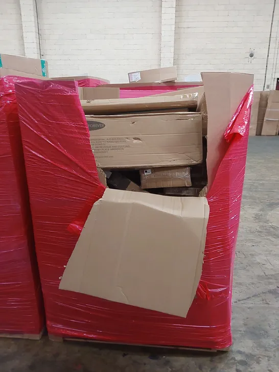 PALLET OF ASSORTED HOUSEHOLD ITEMS AND CONSUMER PRODUCTS TO INCLUDE; SHOWER MIXER, BOXED FURNITURE ETC 