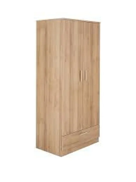 BOXED GRADE 1 PANAMA 2 DOOR 1 DRAWER WARDROBE DARK OAK ( 2 of 2 BOXES)