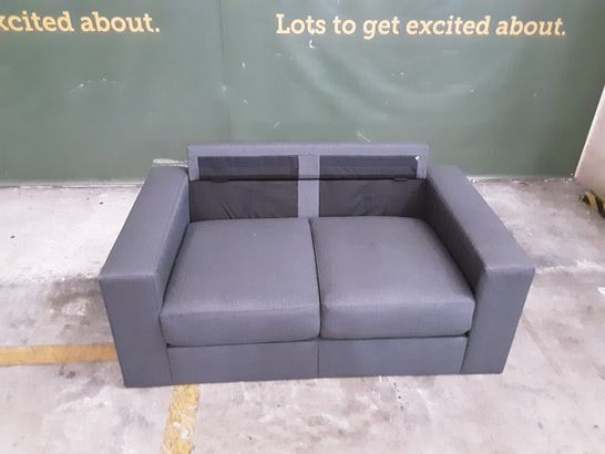 DESIGNER GREY FABRIC 2-SEATER SOFA - MISSING BACK CUSHIONS