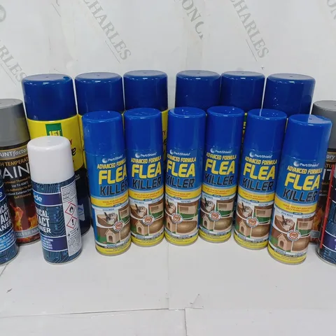 APPROXIMATELY 17 ASSORTED AEROSOLS TO INCLUDE PETSHIELD ADVANCED FORMULA FLEA KILLER (200ml), 151 HEAVY DUTY ADHESIVE SPRAY (500ml), RAPIDE ELECTRICAL CONTACT CLEANER (200ml) - COLLECTION ONLY