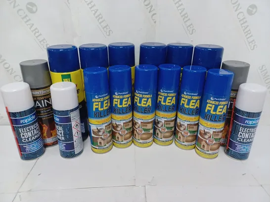 APPROXIMATELY 17 ASSORTED AEROSOLS TO INCLUDE PETSHIELD ADVANCED FORMULA FLEA KILLER (200ml), 151 HEAVY DUTY ADHESIVE SPRAY (500ml), RAPIDE ELECTRICAL CONTACT CLEANER (200ml) - COLLECTION ONLY