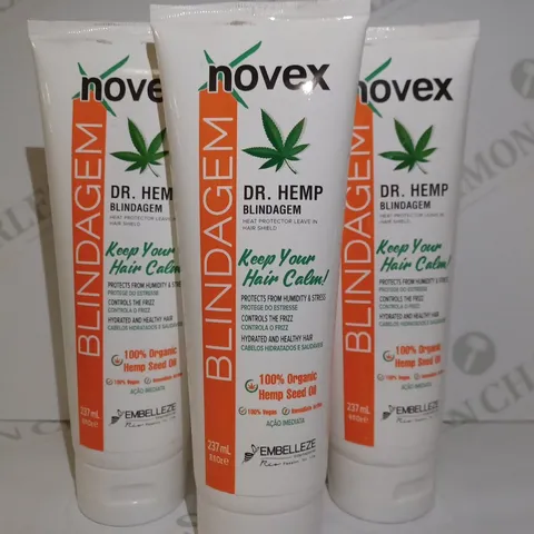 LOT OF 3 X 237ML NOVEX DR HEMP BLINDAGEM HEAT PROTECTOR LEAVE IN HAIR SHIELD 