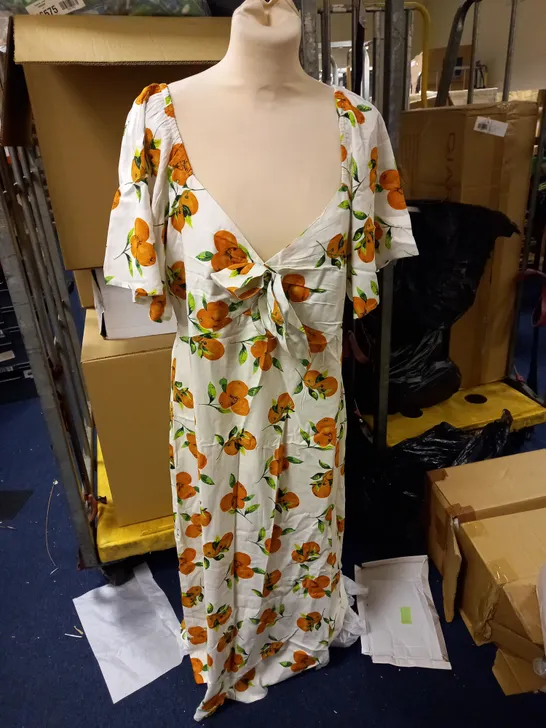 ORANGE PRINT MIDI DRESS SIZE 16 