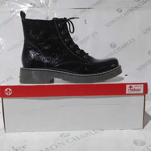 BOXED PAIR OF RIEKER BLACK LACE UP BOOTS - UK SIZE 6.5