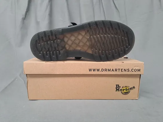 BOXED PAIR OF DR MARTENS MACCY II J SHOES IN GLOSSY BLACK UK SIZE 3