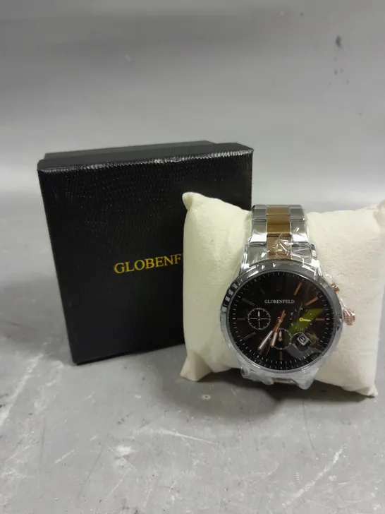 GLOBENFELD MARKSMAN SILVER ROSE BLACK DIAL WATCH 