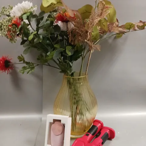 APPROXIMATELY 8 ASSORTED ITEMS TO INCLUDE PEONY FAUX FLOWER ARRANGEMENT WITH VASE, TILI FACIAL CLEANING BRUSH, BELL HOWELLBIONIC WIDE BEAM FLASHLIGHTS, ETC