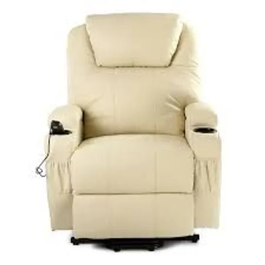 BOXED CREAM LEATHER RISE & RECLINER EASY CHAIR (2 BOXES)