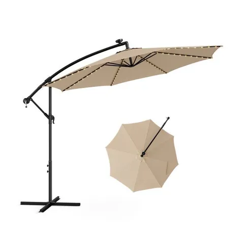 BOXED COSTWAY 303cm SOLAR POWERED PATIO OFFSET UMBRELLA WITH 112 LED LIGHTS, BEIGE 