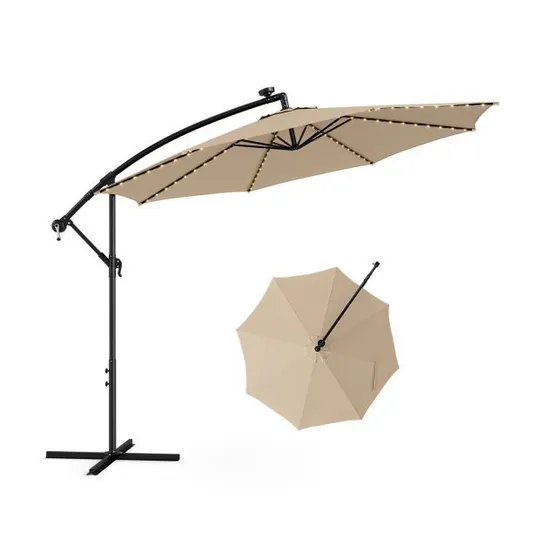 BOXED COSTWAY 303CM SOLAR POWERED PATIO OFFSET UMBRELLA WITH 112 LED LIGHTS, BEIGE 