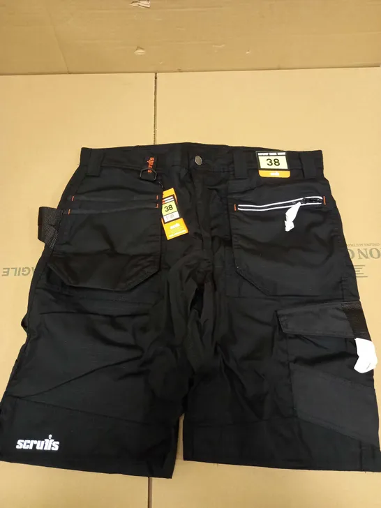 SCRUFFS BLACK/ORANGE LOGO RIPSTOP TRADE SHORTS - SIZE W38