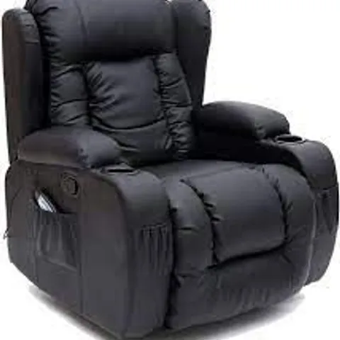 BOXED CAESAR BLACK LEATHER MANUAL RECLINING EASY CHAIR (2 BOXES)