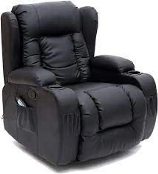 BOXED CAESAR BLACK LEATHER MANUAL RECLINING EASY CHAIR (2 BOXES)