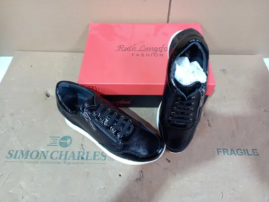 BOXED PAIR OF RUTH LANGSFORD BLACK TRAINERS - SIZE 39