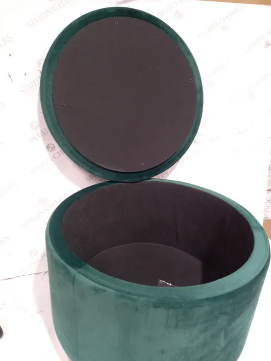 ALISON CORK ROUND VELVET STORAGE OTTOMAN - DARK GREEN