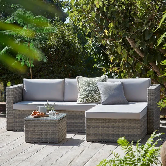 BOXED ALEXANDRIA RATTAN EFFECT GARDEN CORNER SOFA SET, NO TOOLS REQUIRED – NATURAL