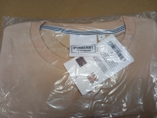 PACKAGED BURBERRY CREW NECK BEIGE/LOGO TEE - LARGE