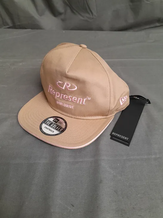 REPRESENT NEW ERA INTERNATIONAL GOLFER HAT IN SESAME/PINK SIZE M/L