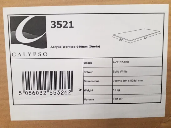 3 X BRAND NEW BOXED CALYPSO ACRYLIC WORKTOP 910MM