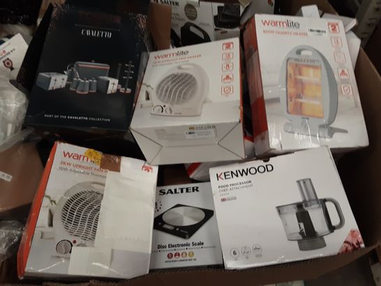 PALLET OF ASSORTED ELECTRICALS TO INCLUDE; WARMLITE HEATERS, KENWOOD FOOD PROCESSOR, SALTER DISC ELECTRONIC SCALE, SALTER SNACK MAKER AND PRESTIGE PRESSURE COOKER
