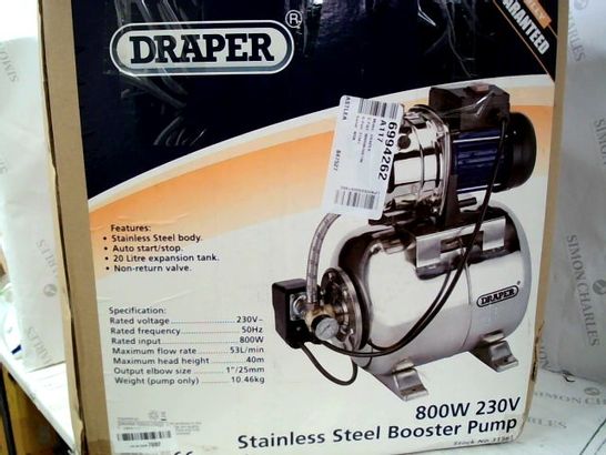 DRAPER 800W 230V STAINLESS STEEL BOOSTER PUMP