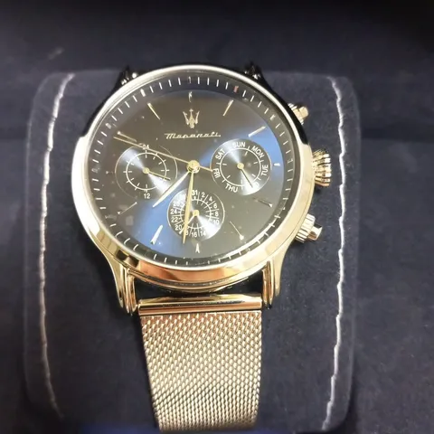 BOXED MASERATI GENTS EPOCA WATCH WITH MESH BRACELET